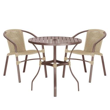Imagem de 02 Cadeiras Floripa E Mesa Roma 100cm Marrom Trama Rami