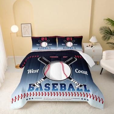 Imagem de QOOMO Jogo de cama casal, esportivo, de beisebol, supermacio, com 1 edredom e 2 fronhas, microfibra leve para todas as estações