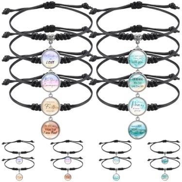 Imagem de Landical Pulseiras de versículo bíblico ajustáveis Jesus com citação motivacional versículos bíblicos presentes inspiradores cristãos para homens mulheres lembrancinhas de festa religiosas, Black