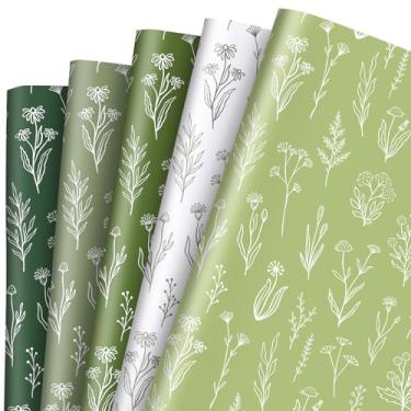 Imagem de FYSUIMU 10 folhas de papel de embrulho verde sálvia - não rolo - papel de embrulho de folhas de flores verdes brancas dobradas planas para aniversário, chá de bebê, casamento, artesanato, 40 x 70