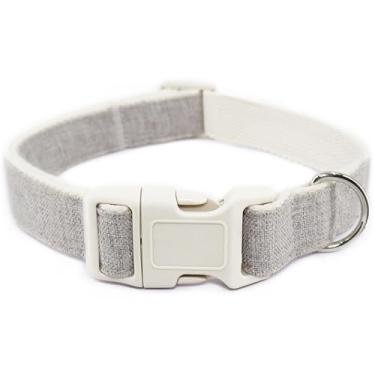 Imagem de Coleira para cães de cânhamo de algodão ajustável, coleira cinza de tecido natural macio, lindo colar de cachorro de casamento para cães pequenos, médios e grandes, cinza-G