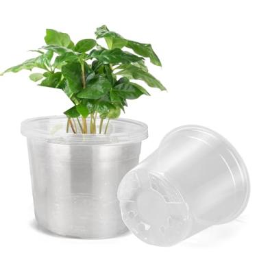 Imagem de DUNPUTE Vasos de berçário transparentes grandes de 25,4 cm com drenagem, pacote com 5 vasos de plástico para plantas, vasos de mudas ideais para vegetais, orquídeas, aloe, uso interno e externo