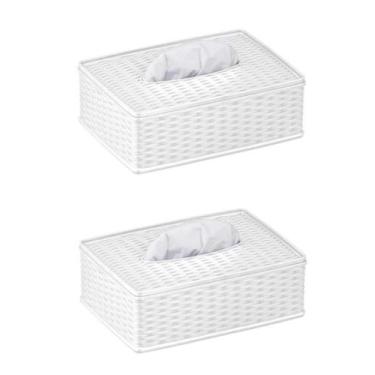 Imagem de Kit 2 Porta Lenços Umidecidos Plástico Rattan Cores - Panamby, Branco