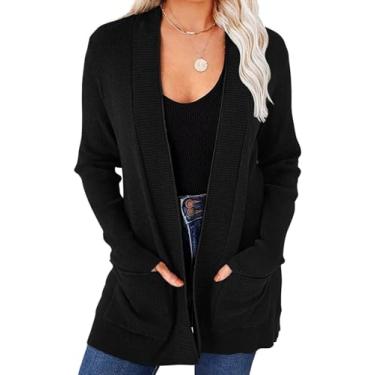 Imagem de Cardigan De Tricô Aberto Para Mulheres Com Bolsos, Black, XL