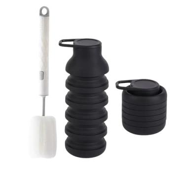 Imagem de Copo de silicone dobrável ultraleve - 200 ml a 600 ml com tampa de bloqueio, clipe D e escova para mochila (151 g)