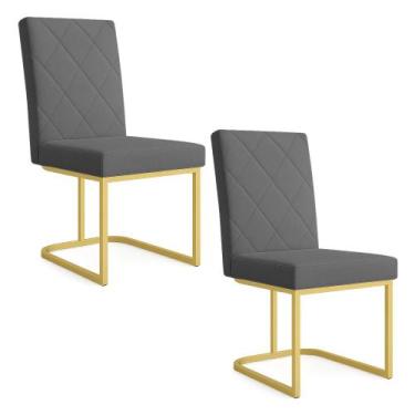 Imagem de Kit 02 Cadeiras de Jantar Estofada Siena Linho Grafite Base de Ferro D