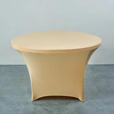 Imagem de Toalha de mesa redonda elástica para hotel, capa de mesa de banquete de cor pura, protetor de balcão de bar, saia de mesa decorativa para casa, champanhe, R 180 cm x A 75 cm (redondo de 6 pés)