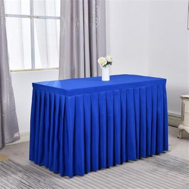 Imagem de Saia de mesa de poliéster branca, toalha de mesa para sala de reunião, toalha de mesa retangular plissada para decoração de eventos, banquetes, festas de casamento, azul, 1,2 m (48 x 23 x 30 pol.)