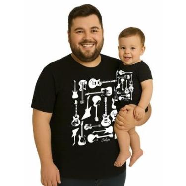 Imagem de Camiseta e Body de Bebê Tal Pai Tal Filho Guitarras Papai Tamanho Especial Plus Size-Masculino