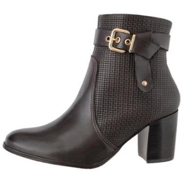 Imagem de Bota Feminina Cano Curto Couro Legitimo Cafe Salto Bloco-Feminino