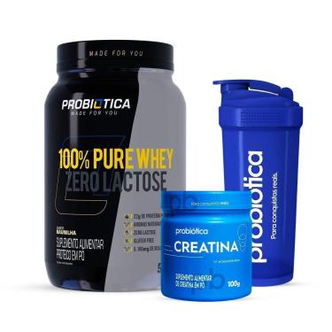 Imagem de Combo Whey Zero Lactose 900g, Creatina 100g e Coqueteleira-Unissex