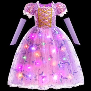 Imagem de MNSZCN Vestidos de princesa para meninas que acendem vestidos chiques, fantasia de princesa infantil para Halloween, Natal, festa.