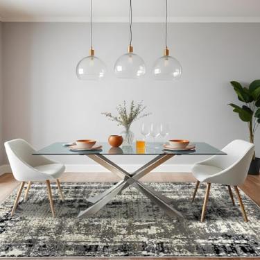 Imagem de 1 Tapete Belga Sala de Jantar Mesa Grande Es Mo 200 x 250 Vr (D3Mod Bege Cinza Preto Marfim - Moderno Manchado Abstrato)