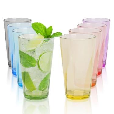 Imagem de Topsky Copos de água de plástico de 590 ml, copos coloridos inquebráveis, conjunto de 8 copos de acrílico, empilháveis, reutilizáveis, grande capacidade para festa de piquenique em casa, lavável na