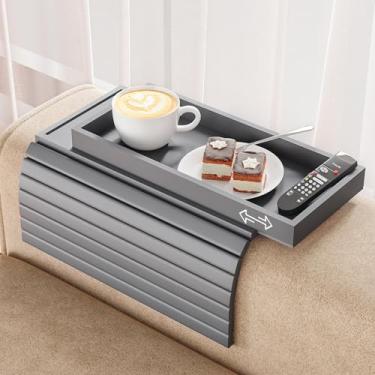 Imagem de Bestjing Bandeja de apoio de braço de sofá para sofá - mesa dobrável 2 em 1 com bandeja removível deslizante - suporte antiderrapante para poltrona de sofá, copo de bebidas, celular, TV, lanches
