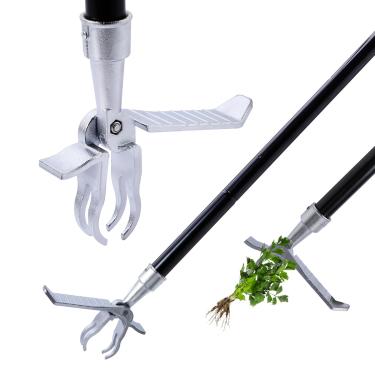 Imagem de Yocada Ferramenta extrator de ervas daninhas de pé 159 cm cabo longo design de cabeça de aço 4 garras vara de remoção fácil de remover raízes de ervas daninhas para cuidados com jardim e gramado