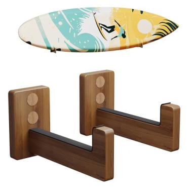 Imagem de CAMATET Suportes de prancha de surf para montagem na parede, cabide de madeira para prancha de surfe, suporte de prancha de surf de madeira interno ou externo, suporte de prancha de surf para racks de