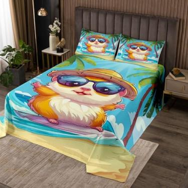 Imagem de Manfei Lindo conjunto de colcha de hamster king, 3 peças, colcha acolchoada de praia do mar tropical com 2 fronhas, decoração de quarto de crianças, meninos e meninas, colcha de cama macia