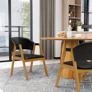 Imagem de Kit Com 2 Cadeiras Leticia Madeira Maciça Estofada Para Mesa De jantar