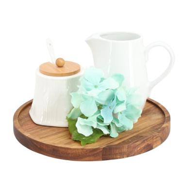 Imagem de Elama Bandeja de madeira de acácia Susan de 25,4 cm, louça decorativa, peça de servir de mesa (25,4 cm Lazy Susan)