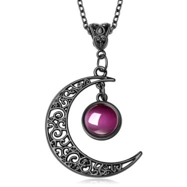 Imagem de MAIBAOTA Colar gótico de bruxa, lua crescente, emo, punk, vintage, joia preta, fantasia de Halloween, joias góticas, presentes para mulheres, Sem Pedra Preciosa