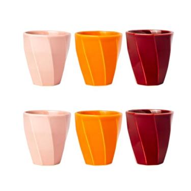 Imagem de Kit 6 Copos Cerâmicos Louça 260ml Design Moderno, Ideal para Café, Chá, Bebidas Quentes, Porta Objetos e Escovas - E-FCS Store (Rosa/Laranja/Magenta)