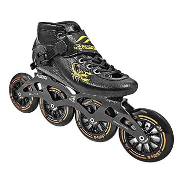 Imagem de PASENDI Profissional Fibra de Carbono Velocidade Skates Adulto Masculino e Feminino 4 Rodas Linha única Rolo Skates Sapatos Preto Inline Skate Shoes, Preto, US6/EU38