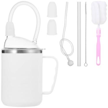 Imagem de Homaisson Copo com bico adulto para idosos, copo antiestrangulamento de 500 ml, copo antivazamento com canudos de silicone, bicos, bola de gravidade e escovas, copo de alimentação com alça ergonômica