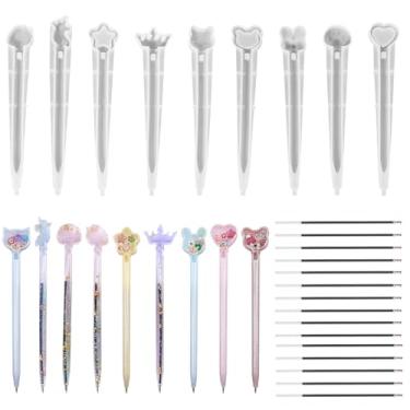 Imagem de iSuperb 9 moldes de resina para caneta, esferográfica, silicone, molde de fundição epóxi com 15 refis de caneta para artesanato em resina DIY (9 moldes de caneta + 15 refis de caneta)