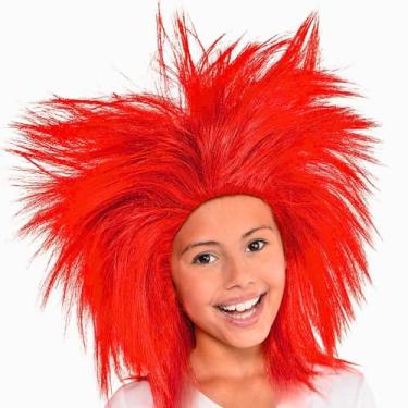 Imagem de Amscan Fantasia infantil unissex moderna de peruca louca - tamanho único, vermelho, 1 peça, vermelho