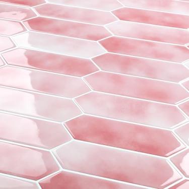 Imagem de FunStick 5 peças de azulejo Backsplash rosa claro para destacar e colar azulejo de metrô rosa claro para destacar e colar 30,5 x 30,5 cm