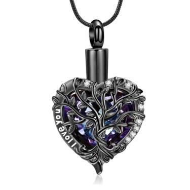 Imagem de zeqingjw Colar de urna de coração, joia de cremação para pingente de cinzas, urnas funerárias de lembrança, medalhões comemorativos para mulheres e homens - Always in My Heart, Aço inoxidável, Sem