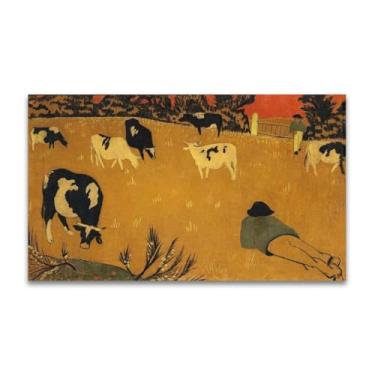 Imagem de RYLJCZ Reprodução de pinturas a óleo Paul Sérusier - Duas vacas - Impressão de arte de paisagem vintage - Arte de parede em tela para decoração de casa e escritório 40 x 68 cm (15,8 x 26,7 pol) sem