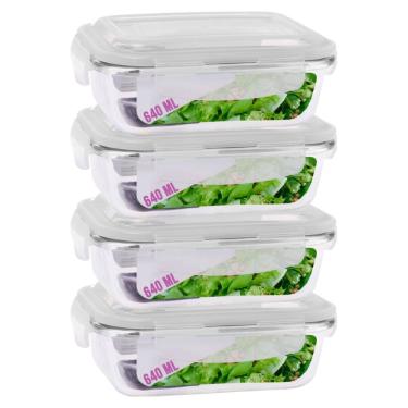 Imagem de Kit 4 Potes Vidro 640ml Hermetico Marmitas 4 Travas Resistente
