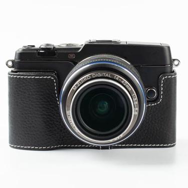 Imagem de Capa vintage de couro genuíno para câmera feita à mão para Olympus Pen E-P5 M43 (preto)
