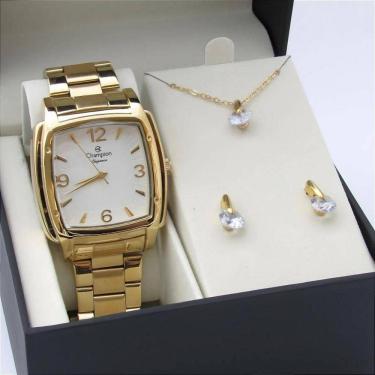 Imagem de Kit Relógio Champion Feminino CN25412W Colar + Brincos