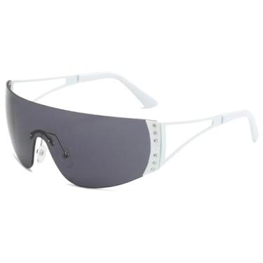 Imagem de Óculos de sol sem aro para mulheres e homens, óculos de sol esportivos com armação plana, lentes degradê UV400 (branco e cinza)