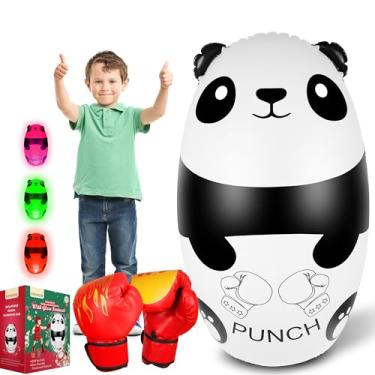 Imagem de FOYOCER Saco de pancadas para crianças com luvas de boxe – Saco de pancada infantil de panda iluminado de 120 cm, brinquedo inflável para alívio de estresse para crianças de 3 a 9 anos - livre de BPA