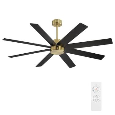 Imagem de WINGBO Ventiladores de teto CC grandes de 152 cm sem luzes, 3 hastes inferiores, 8 lâminas de compensado, motor CC reversível de 6 velocidades, ventilador de teto interno sem luzes para quarto, sala