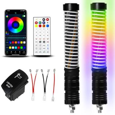 Imagem de VI9000 Luzes de chicote de 2 peças COB com aplicativo e controle remoto compatíveis com Polaris RZR Can-Am Maverick X3, luzes LED de perseguição RGB espiral com interruptor basculante para barco