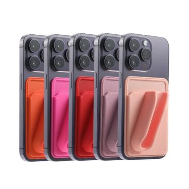 Imagem de BIAJIYA Pacote com 5 porta-cartões Octo Sticky Buddy, brilho labial de silicone e porta-cartões para smartphones (vermelho/rosa/rosa choque/roxo/laranja)
