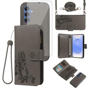 Imagem de Asuwish Capa de celular para Samsung Galaxy S25 5G Carteira com zíper magnética destacável com protetor de tela de vidro temperado alça transversal porta-cartões de flores S 25 25S 25 25S SM-S931U