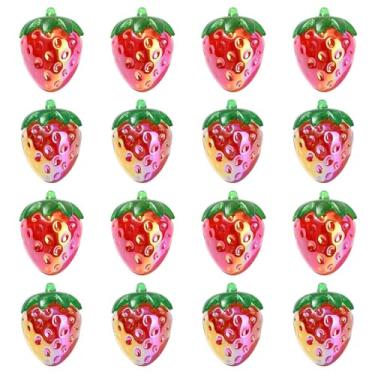 Imagem de UR URLIFEHALL 20 peças, 2 cores, contas de acrílico de morango, banhadas a UV, contas de frutas com folha verde, para colar DIY, pulseira, brincos, fabricação de joias