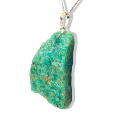 Imagem de Colar Pedrinha Amazonita Verde Natural Bruto Pino Prata 950 - Cristais