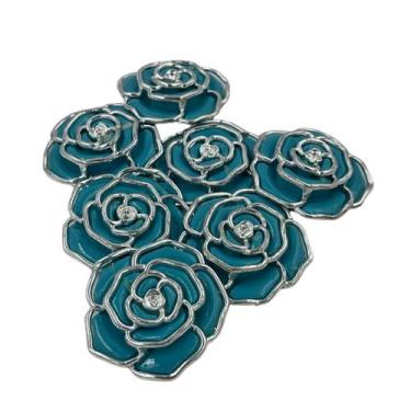 Imagem de Aplique Botão Flor Rosa Azul com Prata 48mm 5pçs Resina 27g - Macall