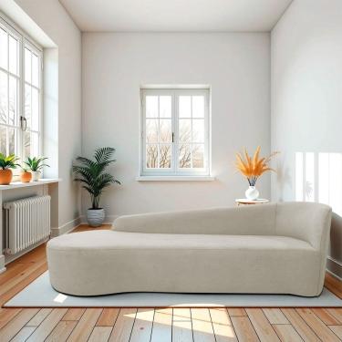 Imagem de Recamier Curvo Orgânico 180cm 3 Lugares Lado Esquerdo para Sala de Estar Linho Paris Bege