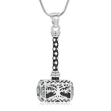 Imagem de Mjolnir Thors Joia de cremação para cinzas árvore da vida urna colares para cinzas lembrança memorial cinzas pingente de cinzas para homens e mulheres, Aço inoxidável, Sem Pedra Preciosa