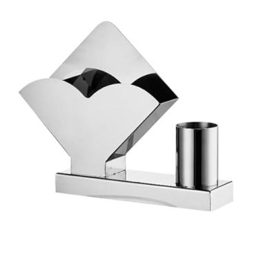 Imagem de Porta-guardanapos vertical de aço inoxidável - Dispensador de guardanapos de restaurante com suporte para palito de dente Rack de guardanapo de tubo de toalha de papel quadrado (prata, 21,3 * 5 * 16,6