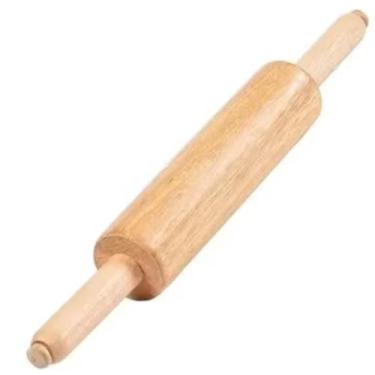 Imagem de Rolo de Madeira para Massa, 45 cm de Comprimento, Cabo de Madeira Natural