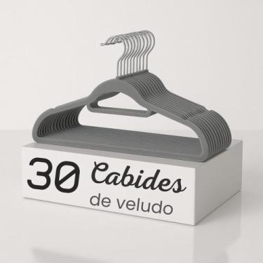 Imagem de Kit 30 Cabides Veludo para Roupas Antideslizante Giratório - Brinq Lar